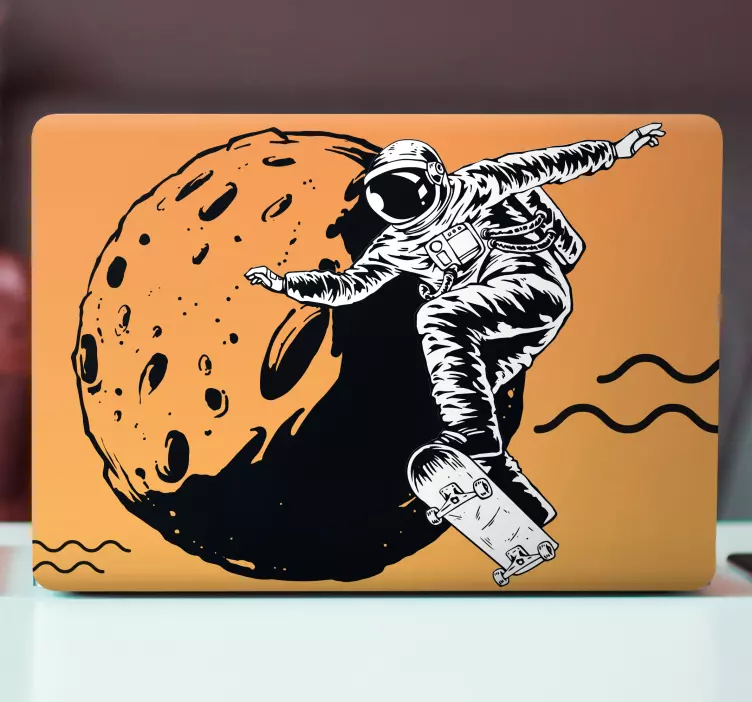 Laptop Aufkleber astronaut skateboard mond - TenStickers
