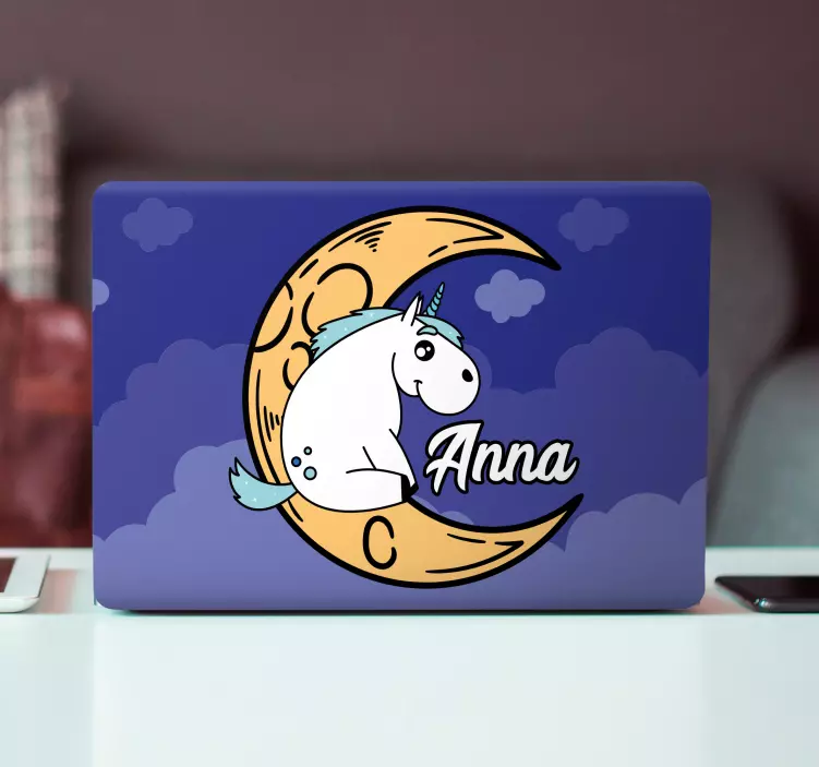 Laptop Aufkleber einhorn mond mit namen - TenStickers