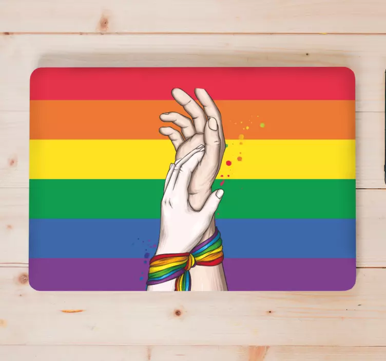 Laptop Aufkleber hände verschlungen regenbogen - TenStickers