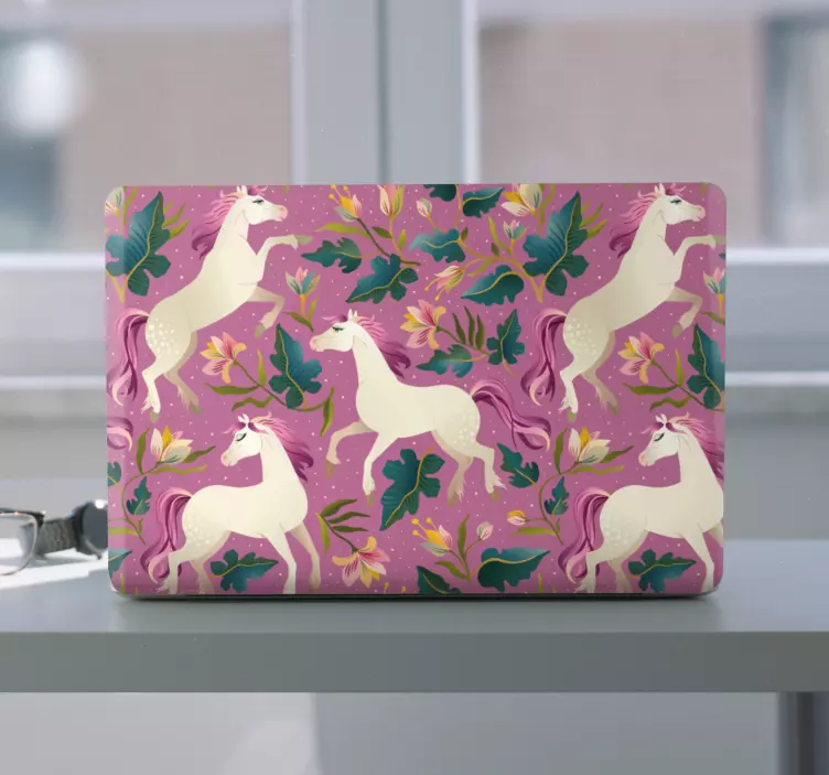 Laptop Aufkleber mystische florale einhörner - TenStickers