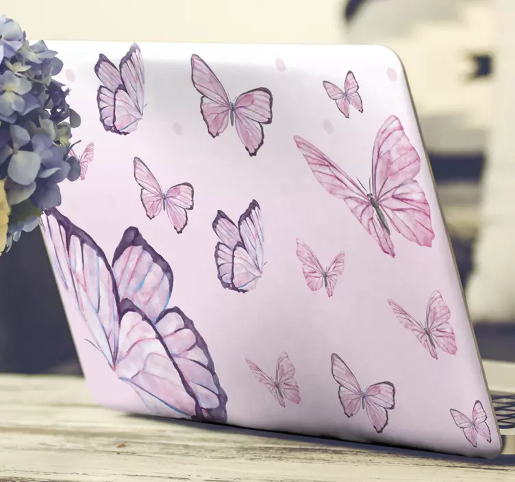 Lila und rosa Schmetterlinge Laptop Aufkleber - TenStickers