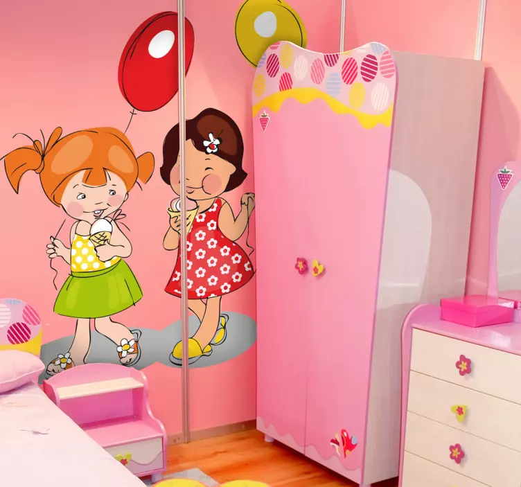 Mädchen mit Eis und Luftballons Aufkleber - TenStickers