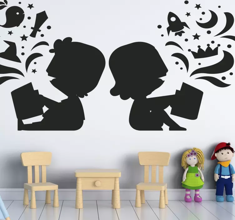 Wandtattoo Märchen Kinder lesen silhouette - TenStickers