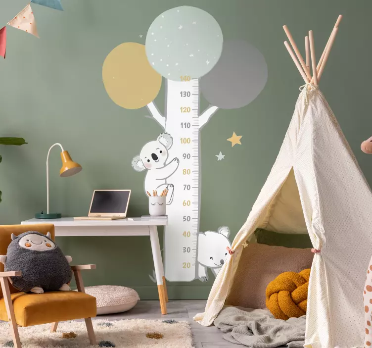 Wandtattoo Messlatte pastellbaum mit tieren - TenStickers