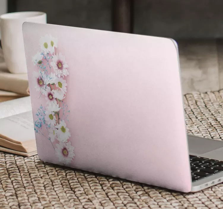 Laptop Aufkleber Blumen auf rosa Hintergrund - TenStickers