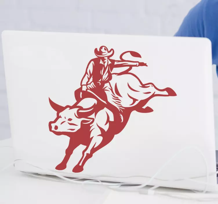 Laptop Aufkleber Cowboy reitet einen Stier - TenStickers