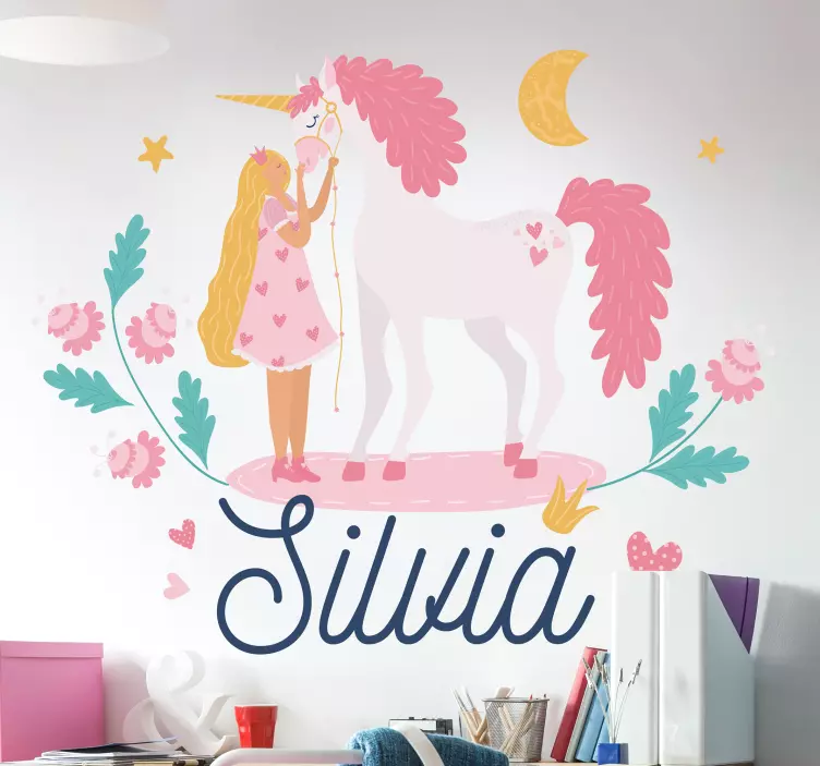 Wandtattoo Märchen Einhorn mit Namen - TenStickers