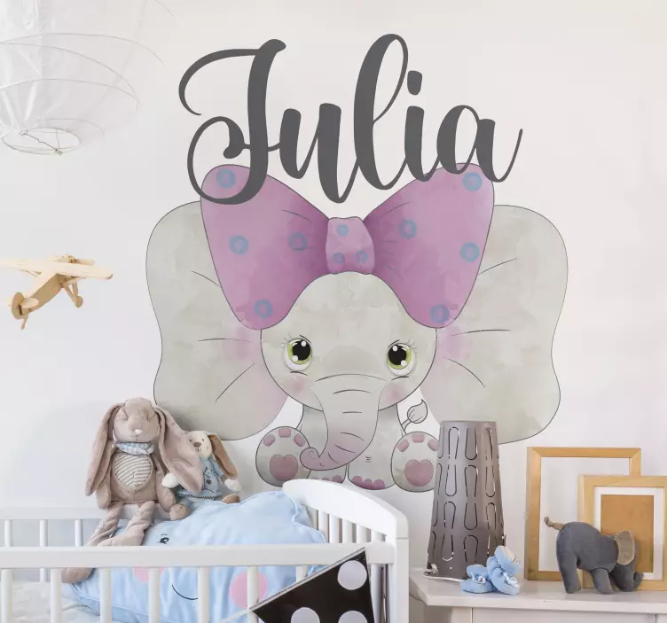 Personalisierter Aufkleber Elefant mit Baby und Name - TenStickers