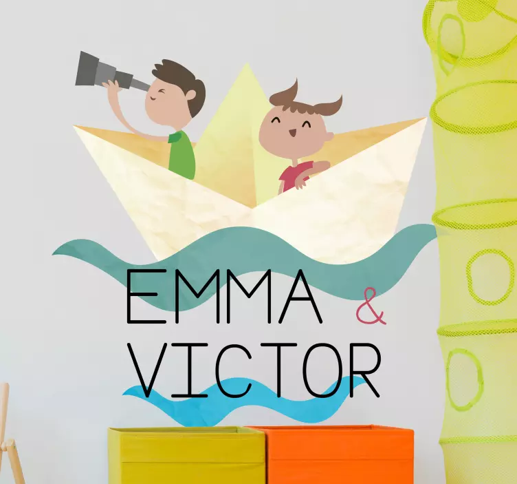 Personalisierter Aufkleber Papier Boot Zeichnung - TenStickers