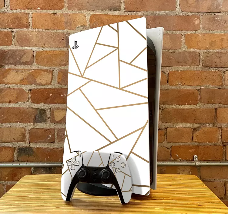 PS5 Aufkleber Goldene und weiße linien - TenStickers
