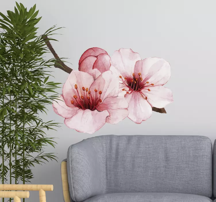Rosa Blumen Wohnzimmer Wandaufkleber - TenStickers