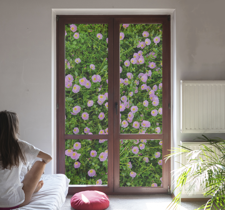 rosa blumenwiese Wandtattoo Fenster - TenStickers