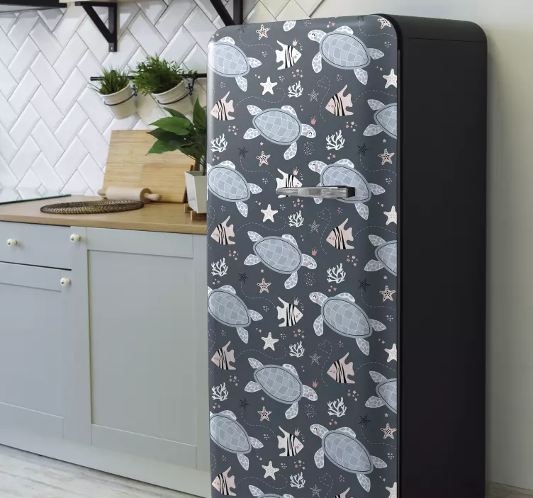 Schildkröten und Fische Kühlschrank Aufkleber - TenStickers