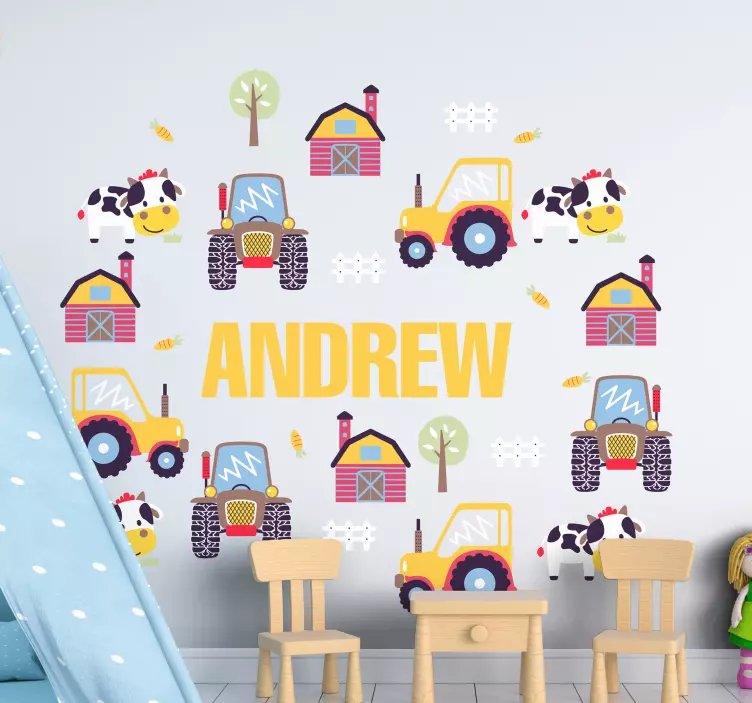 Wandtattoo Spielzeug Name von traktoren umgeben - TenStickers