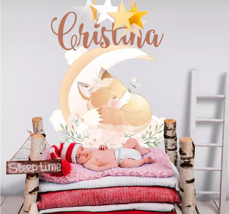 Wandtattoo Baby Süßer fuchs für mädchen mit Namen - TenStickers
