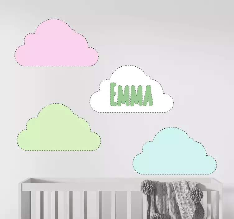 Wandtattoo Baby Wolken mit Namen - TenStickers