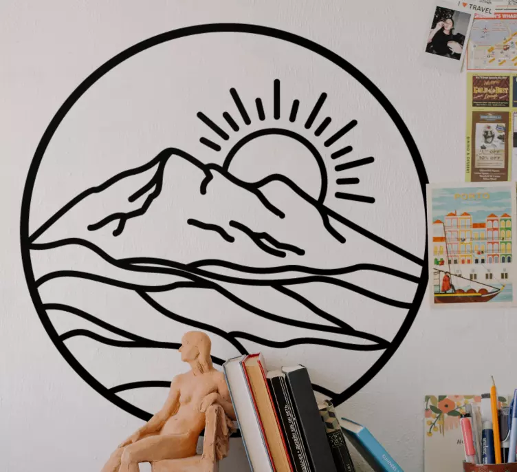Wandtattoo Natur Runde silhouette berg mit sonne - TenStickers