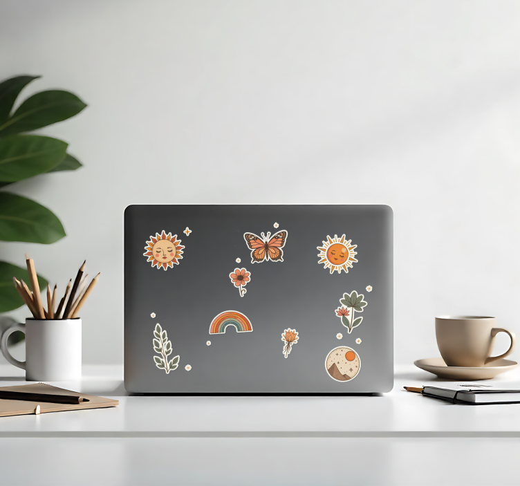 Laptop Sticker blumen- und sonnenaufkleberset - TenStickers