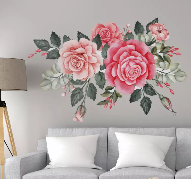Blumenstrauß von rosa Blumen Wandaufkleber - TenStickers