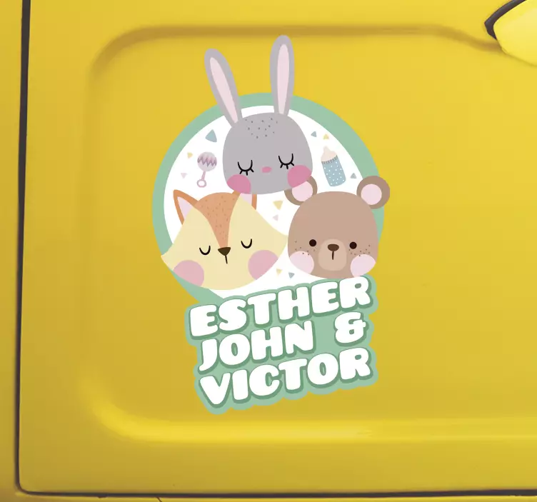 Tiere mit Namen Baby an Bord Aufkleber - TenStickers