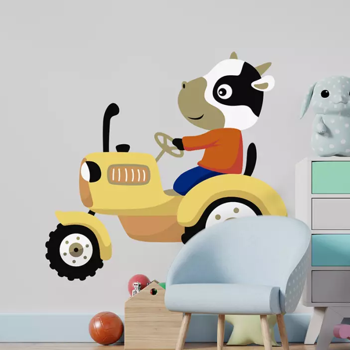 Traktor mit Kuh illustration aufkleber - TenStickers