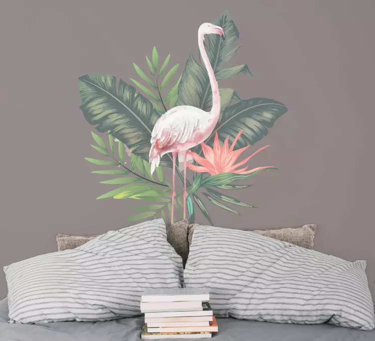 Wandsticker Vogel Aquarell flamingo und monstera blätter - TenStickers