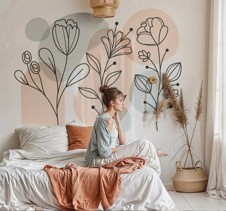 Wandtattoo Schlafzimmer minimalistische blumen - TenStickers