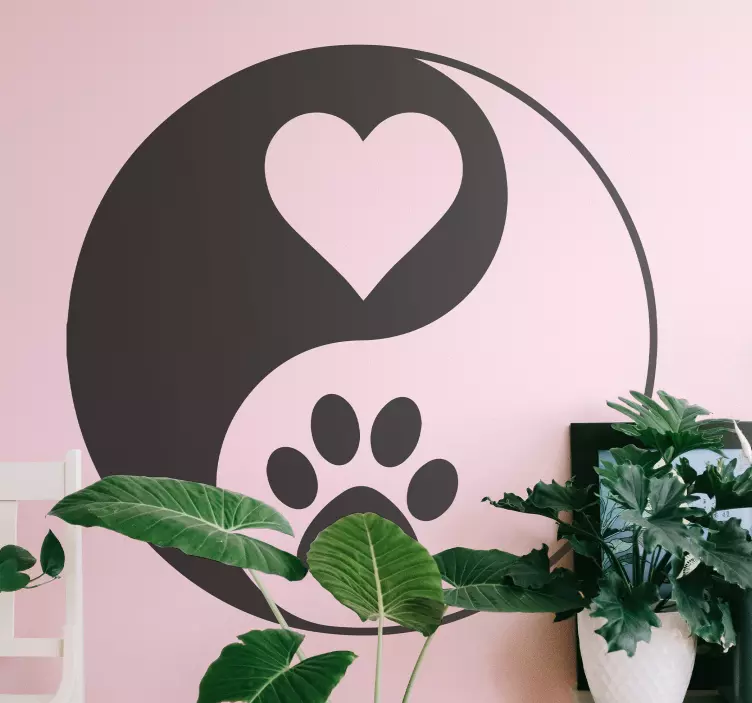Wandtattoo Yin yang print pfote und herz - TenStickers