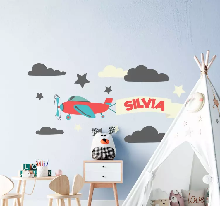 Wandtattoo Zeichnung Flugzeuge mit Namen und sternen - TenStickers
