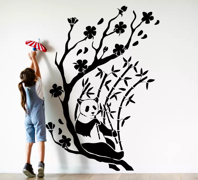 Wandtattoo Zeichnung Panda im bambusbaum - TenStickers