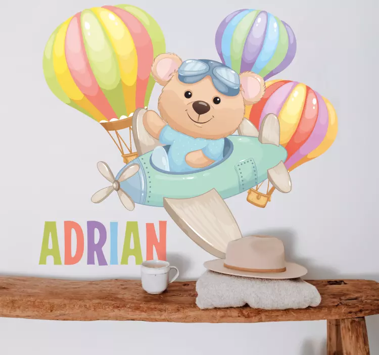 Wandtattoo Zeichnung Süßer Bär im Flugzeug - TenStickers