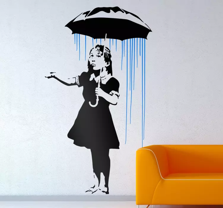 Wandtattoo Wohnzimmer Banksy Mädchen im Regen - TenStickers