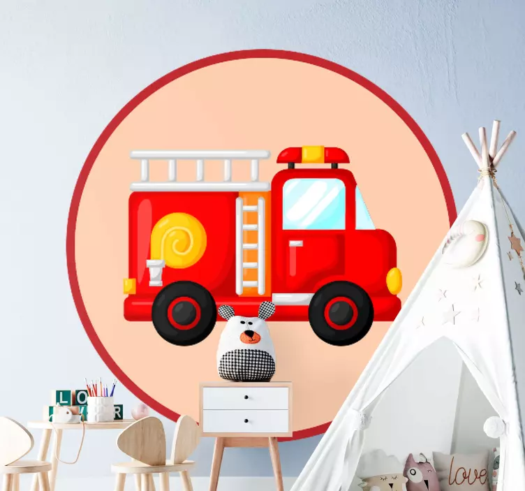Kinderzimmer Wandtattoo Feuerwehrmann rotes feuerwagen - TenStickers