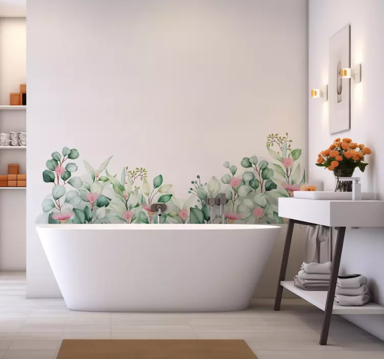 Wandtattoo Badezimmer aquarellblumen und pflanzen - TenStickers