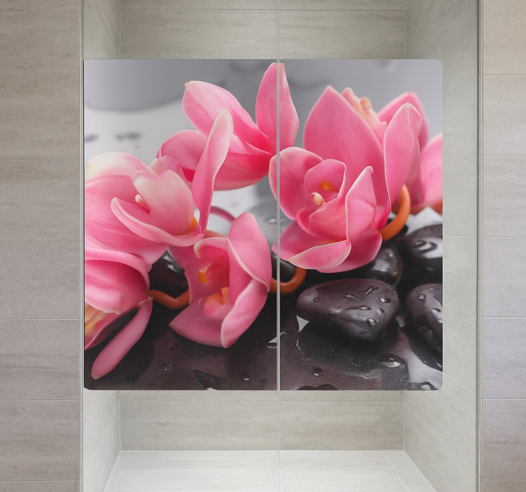 Wandtattoo Badezimmer rosa orchideen auf steinen - TenStickers