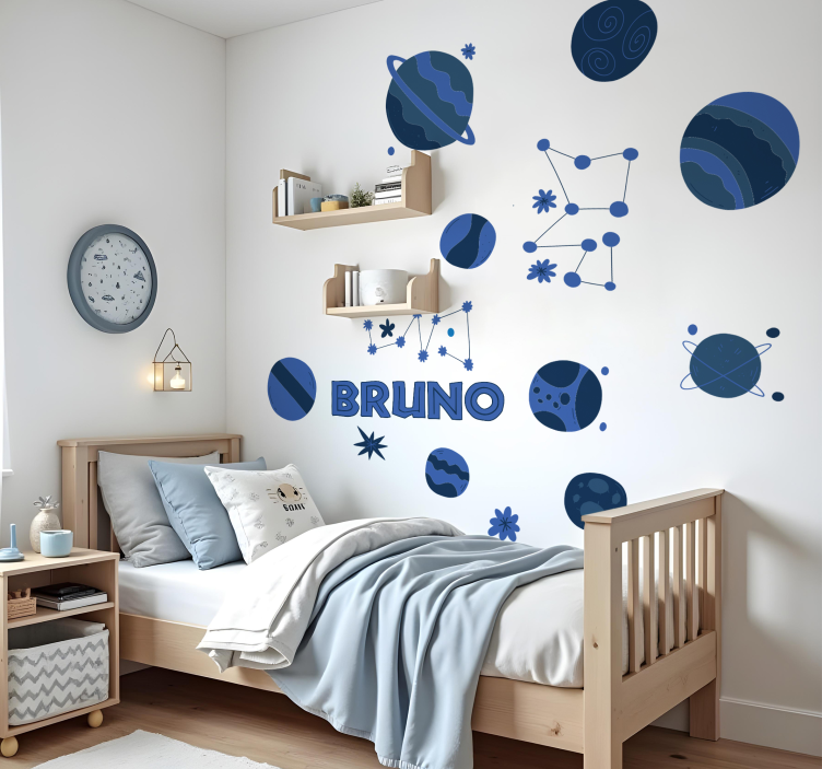 Wandtattoo blaue astronomieelemente mit namen - TenStickers