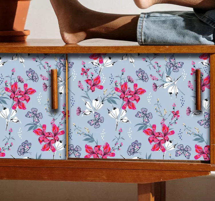 Wandtattoo Blumen blumenmuster mit schmetterlingen - TenStickers