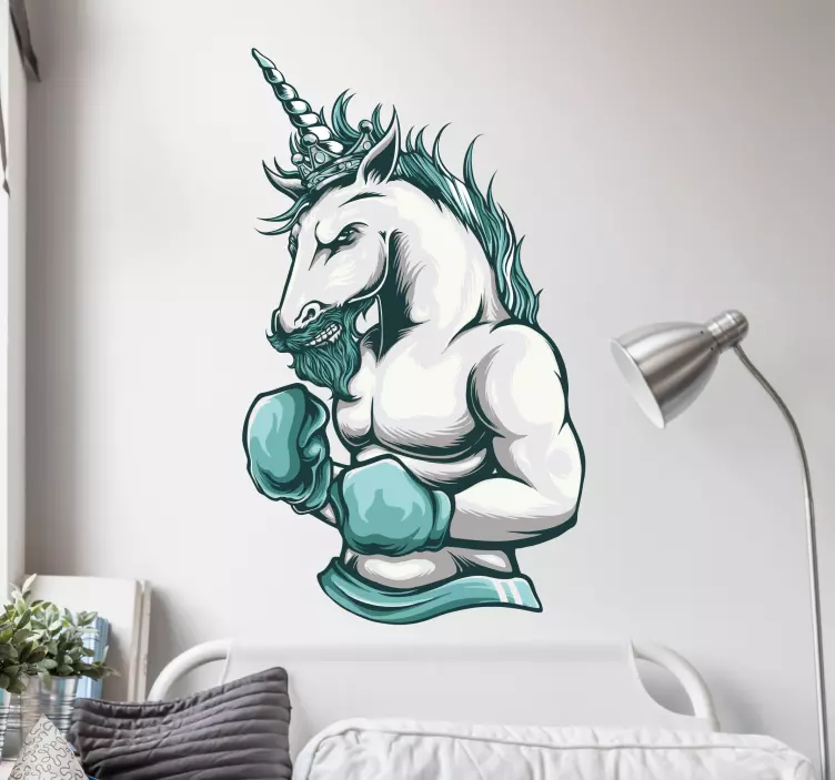 Wandtattoo Dino boxende einhornillustration - TenStickers