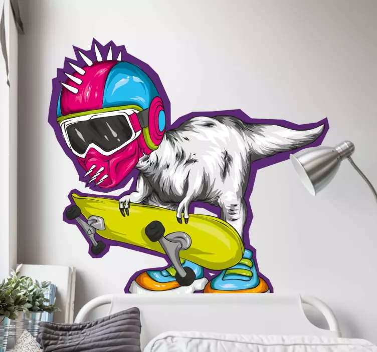 Wandtattoo dino cooler skater dino - TenStickers