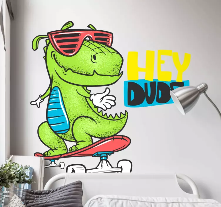 Wandtattoo dino skateboardfahrende figur - TenStickers