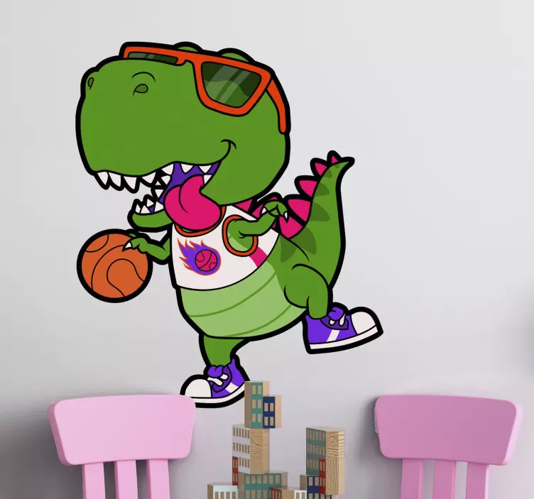 Wandtattoo dino verspielter dinosaurier basketball - TenStickers
