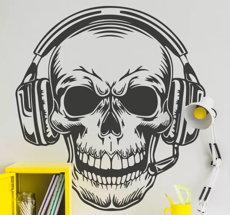 Wandtattoo figur totenkopf mit headset - TenStickers