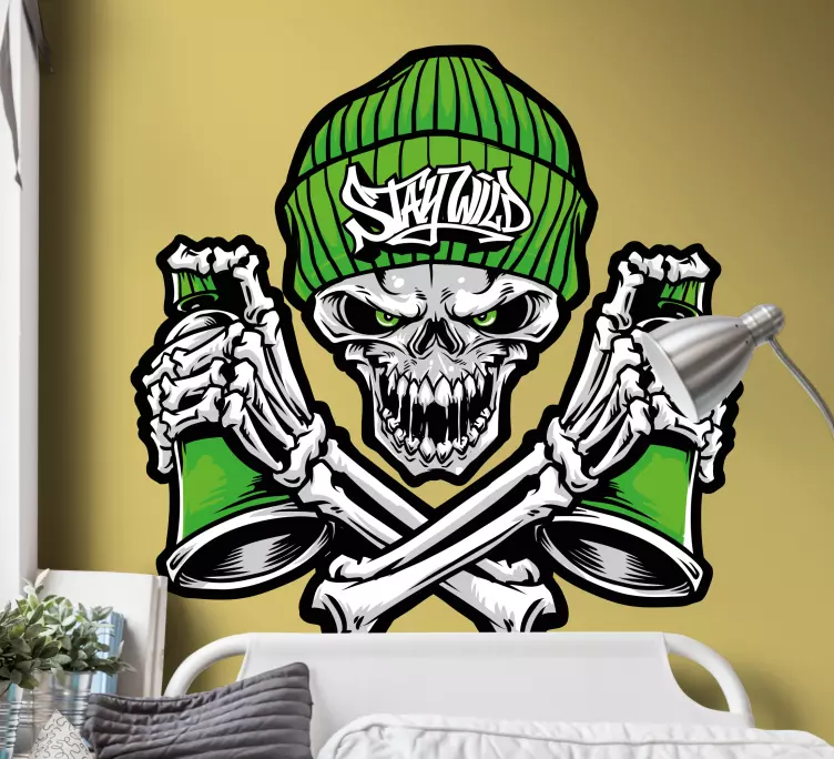 Wandtattoo Figur totenkopf mit mütze - TenStickers