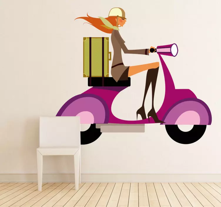 Wandtattoo Frau auf Vespa - TenStickers
