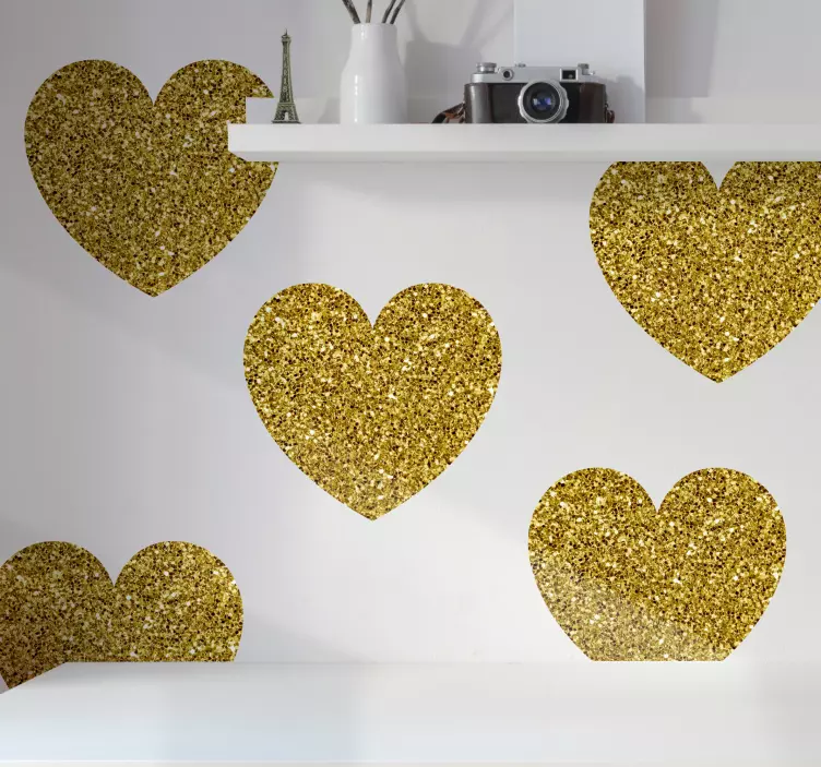 Aufkleber für die Wand Glitzernde goldene herzen - TenStickers