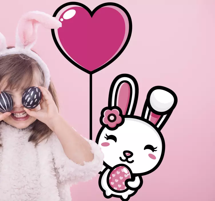 Wandtattoo haustier glücklicher hase mit ballon - TenStickers