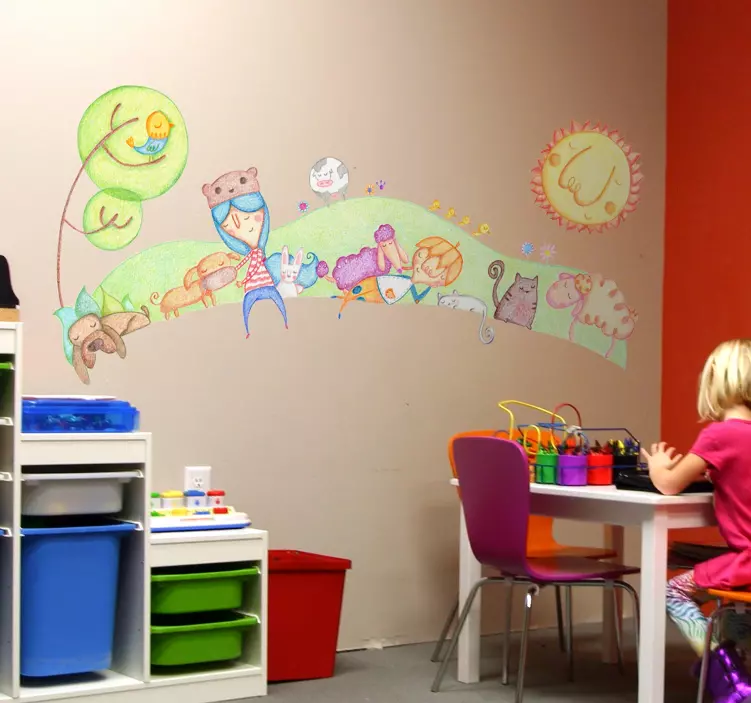 Wandtattoo Kinder mit Tieren Buntstift - TenStickers