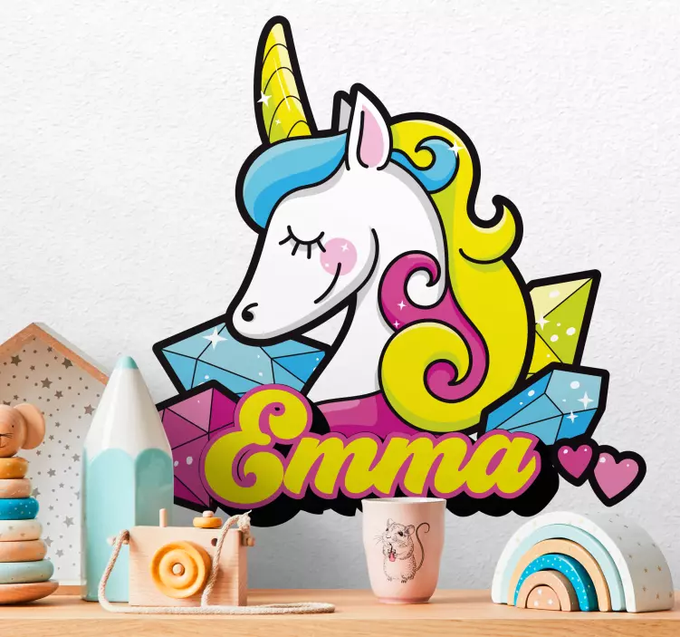 Wandtattoo Zeichnung buntes einhorn mit namen - TenStickers
