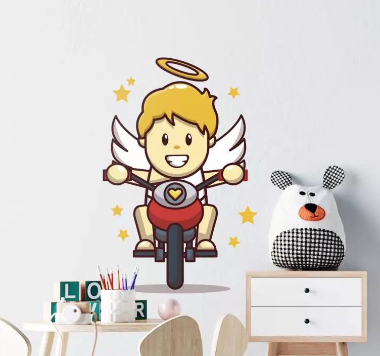 Wandtattoo kinderzimmer engel auf motorrad - TenStickers