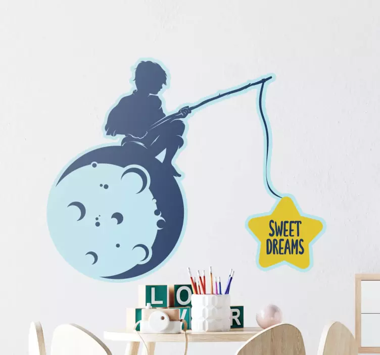 Wandtattoo kinderzimmer kind beim angeln am mond - TenStickers